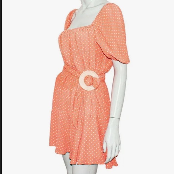 Cleobella Peach & White Polka Dot 100% Viscose Kimberly Belted Dress Size S - Picture 6 of 16